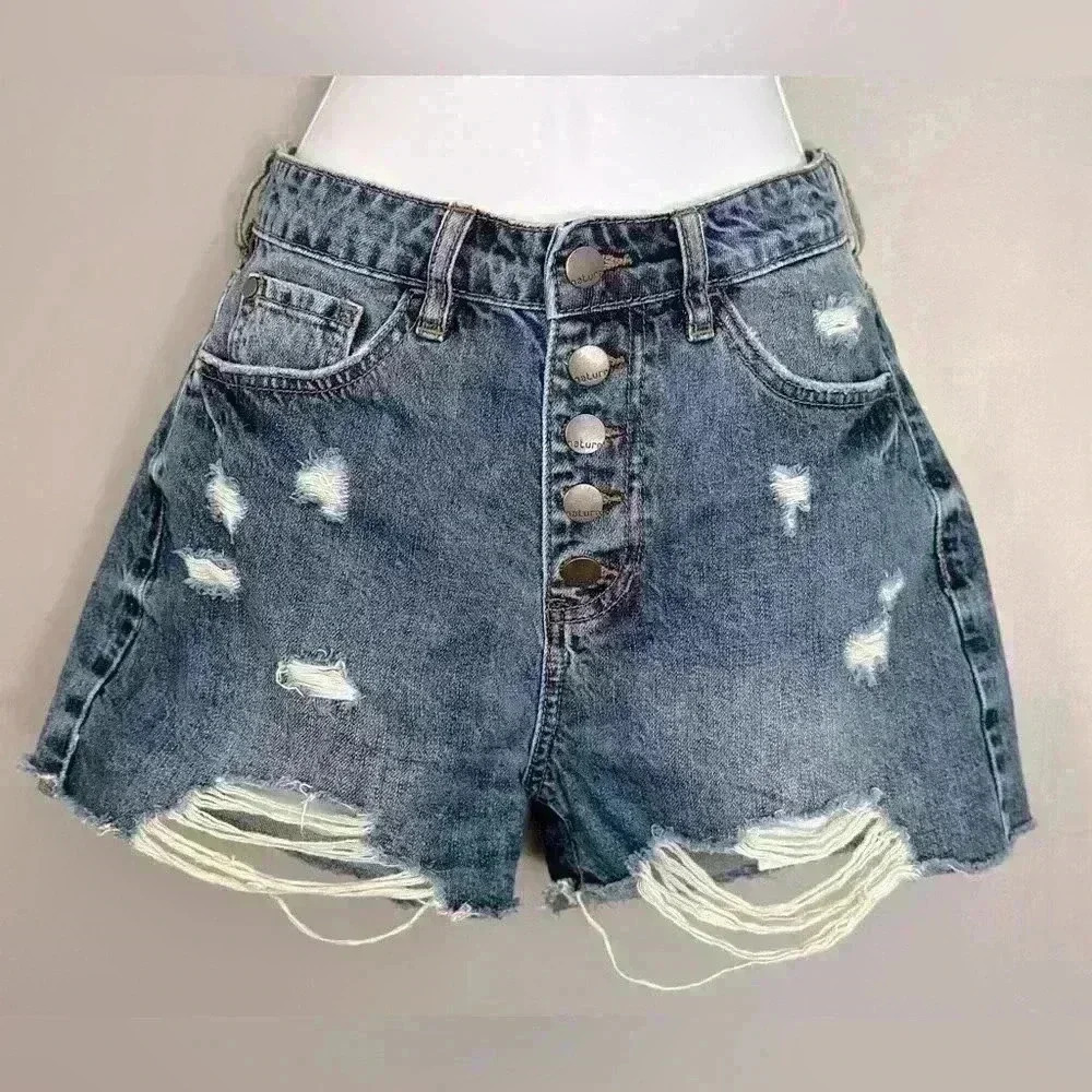 Nature Denim Distressed Button Fly Denim Short (533)
